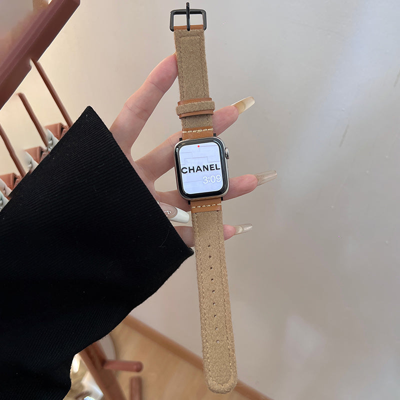 For Apple Watch Series 9 / 8 / 7 41mm / 6 / 5 / 4 / SE / SE (2020) / SE (2023) 40mm / 3 / 2 / 1 38mm Watch Strap Woolen Fabric+PU Band - White For Apple Watch Series 9 / 8 / 7 41mm / 6 / 5 / 4 / SE / SE (2020) / SE (2023) 40mm / 3 / 2 / 1 38mm Watch Strap Woolen Fabric+PU Band - White